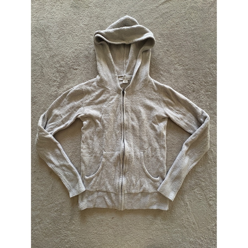 Barefoot Dreams Bamboo Chic Lite Zip Up Hoodie Gray Ribbed Knit Sweater Small